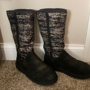 UGG Black Suede Knit Boots